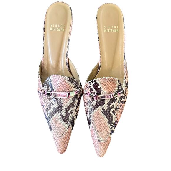 Stuart Weitzman Pink Snakeskin Kitten Heels Y2K Pointed Toe Rhinestone 7 Narrow - Picture 4 of 16